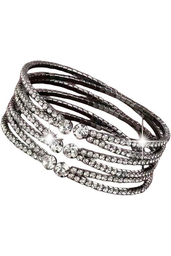 Layered Bridal Crystal Rhinestone Cuff Bracelets for Women Adjustable Bling Upper Arm Sparkling Bangles for Girls Jewelry Accessory Gift for Wedding Formal Prom Cocktail Party