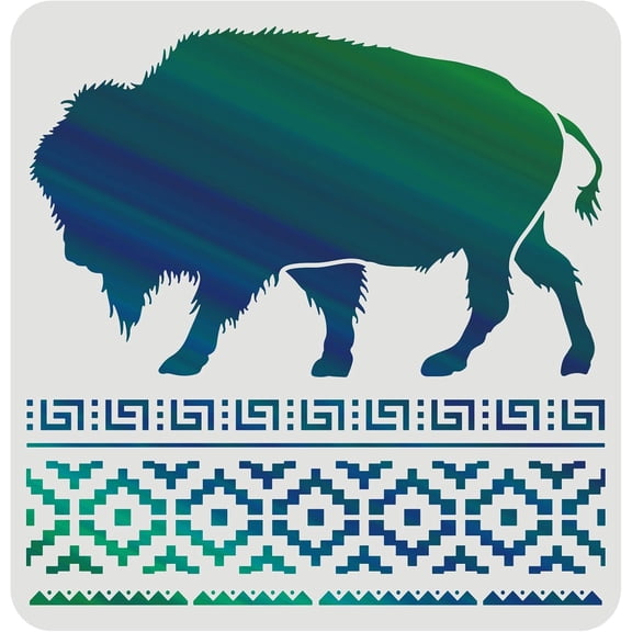 Layered Buffalo Stencils Template 11.8x11.8inch Plastic Aztec Buffalo Drawing Painting Stencils Aztec Borders Pattern Stencils DIY