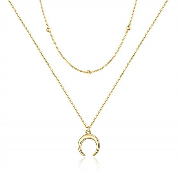 Turandoss Layered Chain Crescent 14K Gold Plated Long Necklace Stack for Women Adjustable Moon Pendant Chain Trendy Personalized Jewelry Birthday Gifts for Women Her