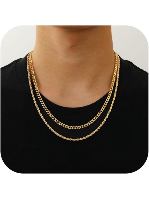 Layered Chain Necklaces for Men Women, 2Pcs Stainless Steel Cuban Link/Rope/Herringbone Chains Jewelry Gifts, 16 "/18 ", 18 "/20 ", 20 "/22 "