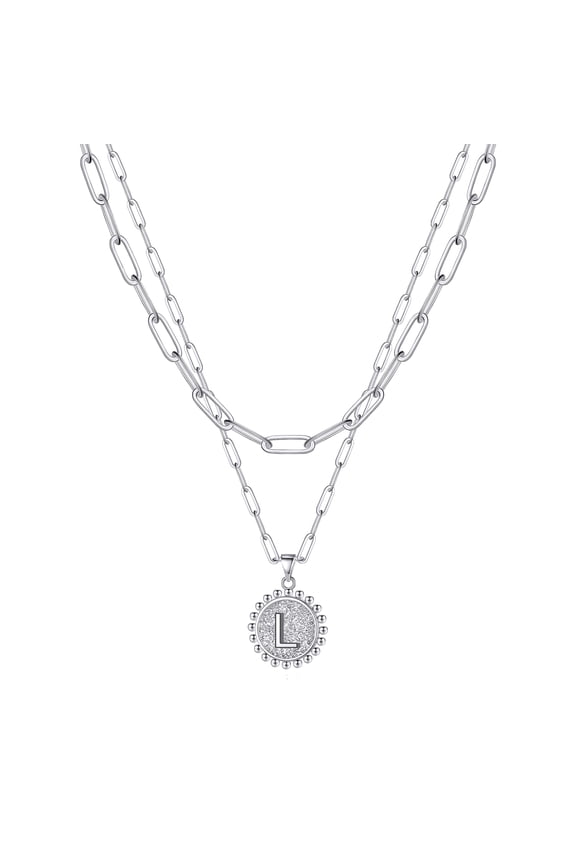 14K Gold Plated Layered Initial Pendant Necklace for Women Paperclip Link Coin Adjustable Jewelry Birthday Back To School Gifts for Women Girls Friendship