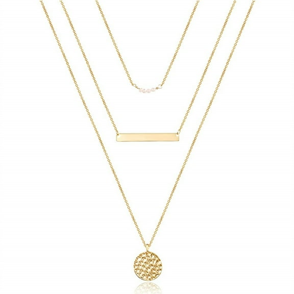 Turandoss Dainty 14K Gold Plated Layering Pearls Necklace Stack for Women Multilayer Bar Disc Pendant Choker Simple Jewelry Trendy Personalized Valentines Day Birthday Gifts for Her Women