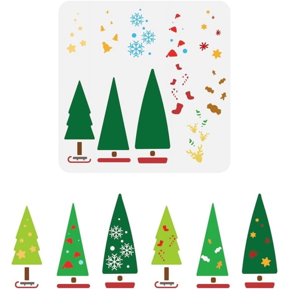 Layered Christmas Tree Stencil 11.8x11.8inch Snowflakes Stars Large Stencil Jingle Bells Deer Head Stencil Christmas Decoration Template