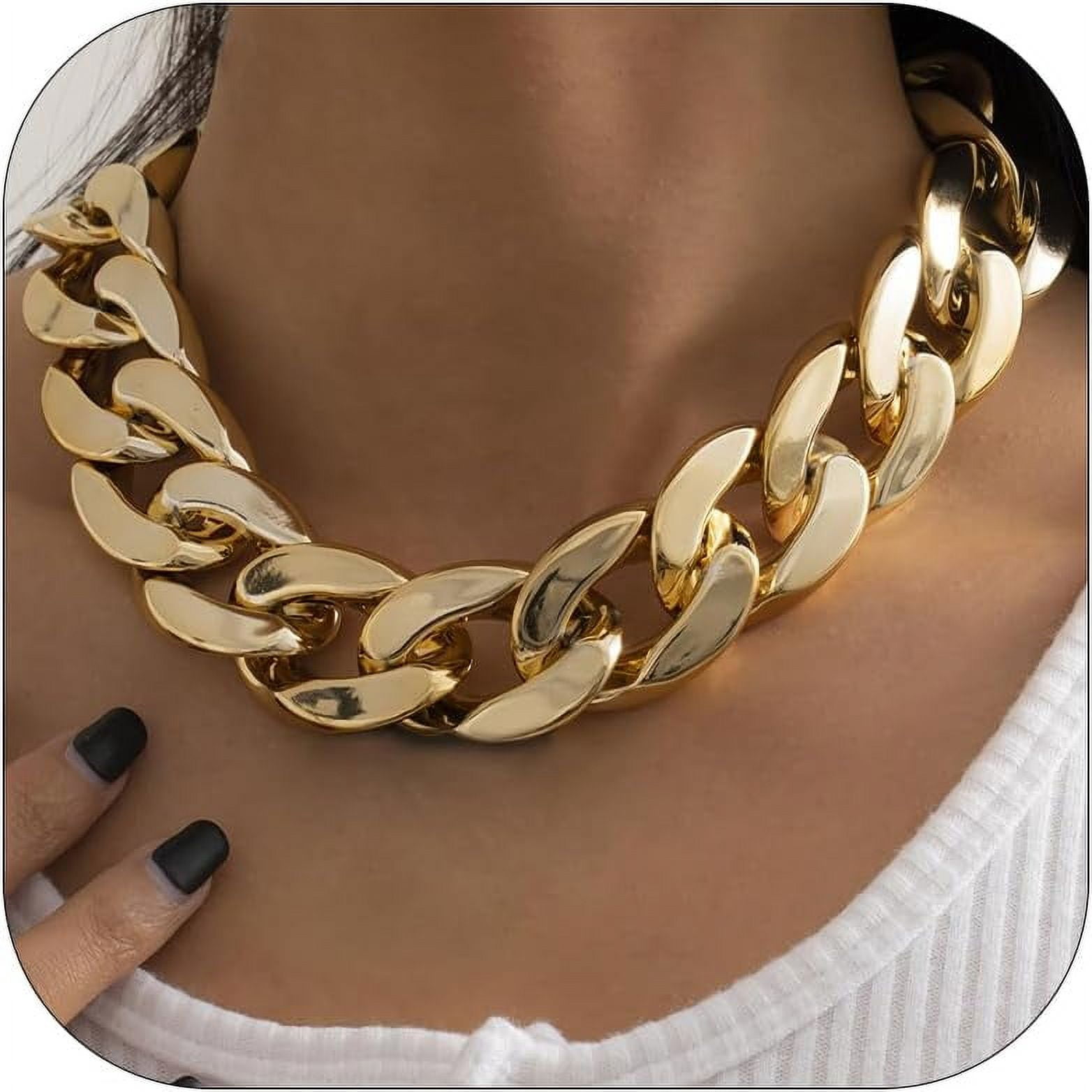 MIFYNN Chunky Gold Plated Necklace For Women - Layered Cuban Chain With Puffy Heart Pendant