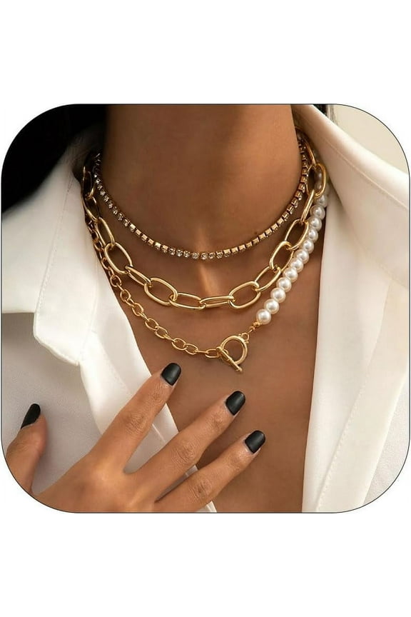 Layered Chunky Necklaces for Women Pearl Charm Necklace Summer Outfits for Women 2024 Bohemian Jewelry