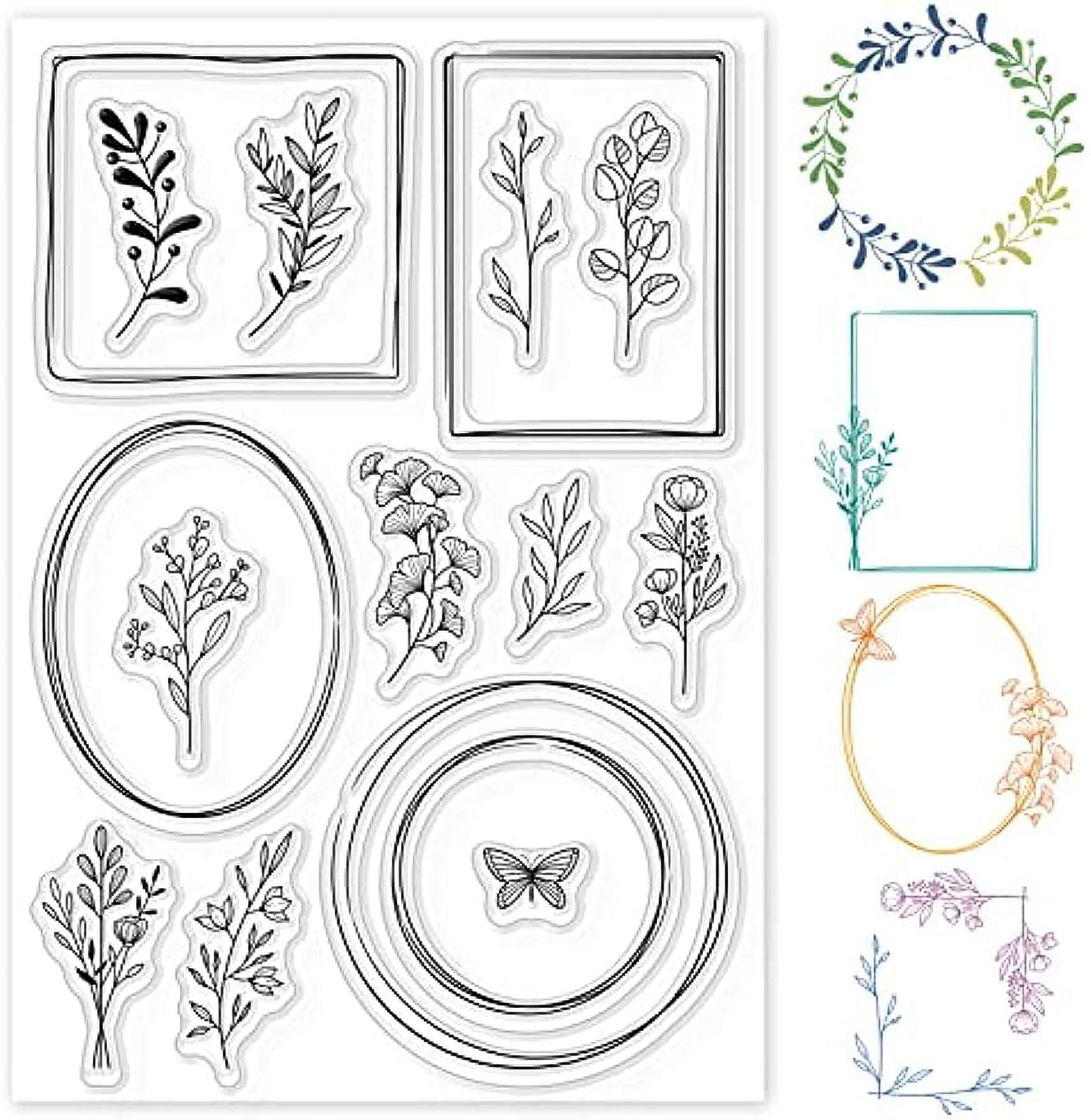 Layered Circle Frame Clear Stamps Plants Butterfly Silicone Clear Stamp ...