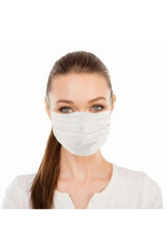 Layered Cloth Pleated Face Masks White Set Of 5, Washable, Re-Usable, Adult, Tie