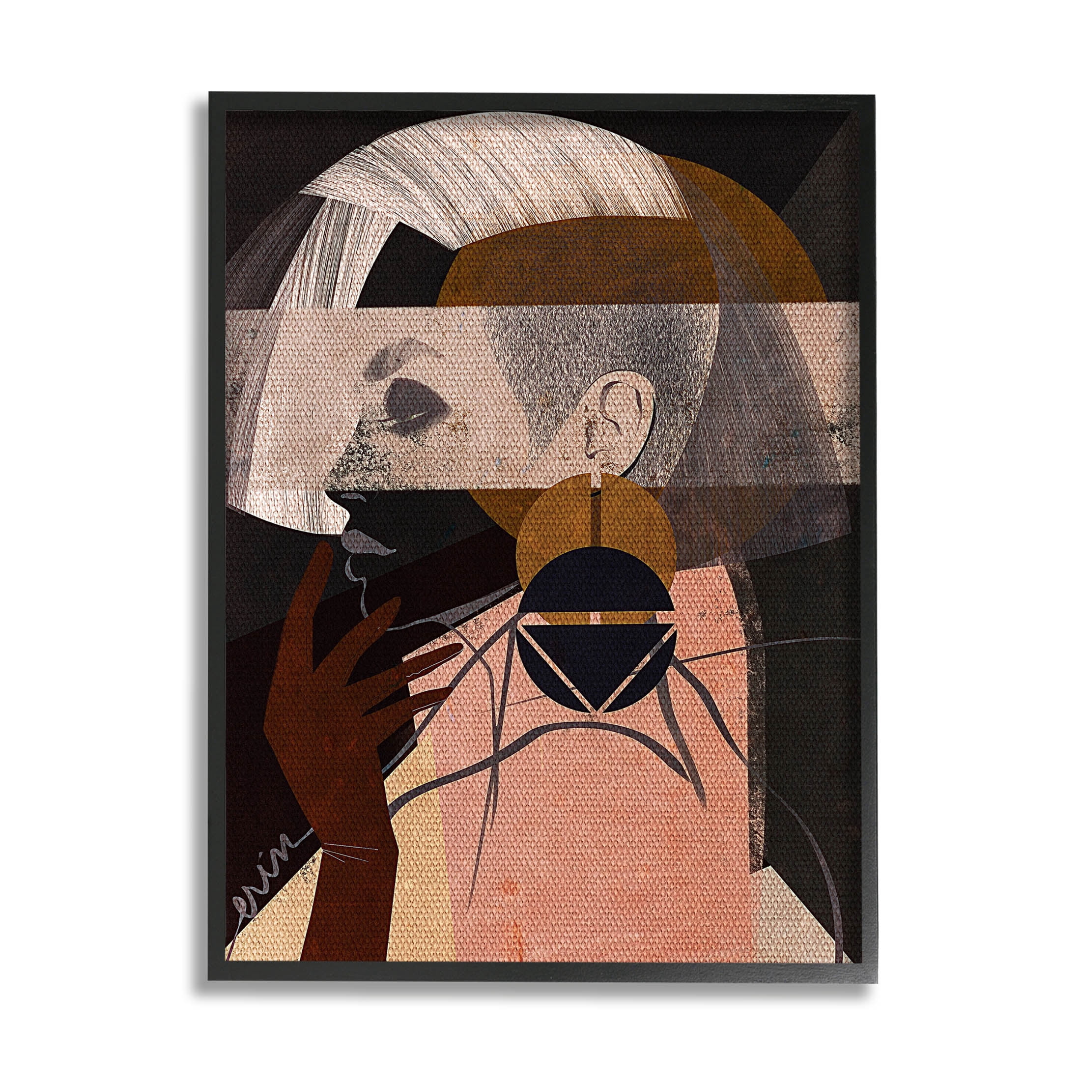 Layered Collage Woman Portrait Abstract Graphic Art Black Framed Art Print Wall Art