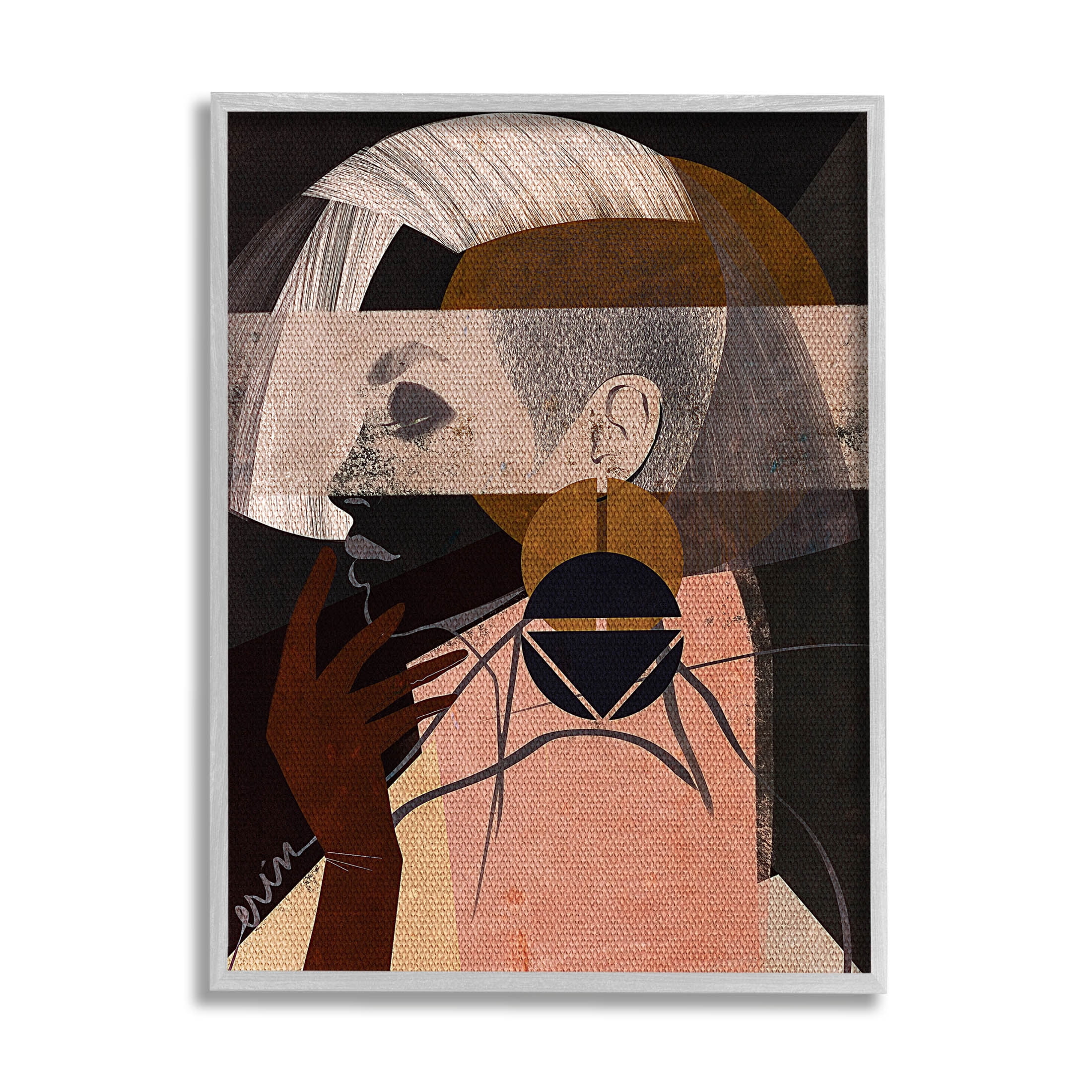 Layered Collage Woman Portrait Abstract Graphic Art Gray Framed Art Print Wall Art