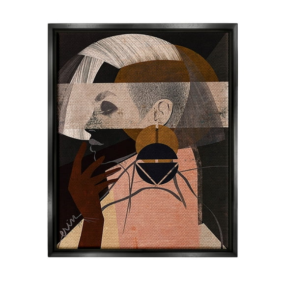 Layered Collage Woman Portrait Abstract Graphic Art Jet Black Framed Art Print Wall Art