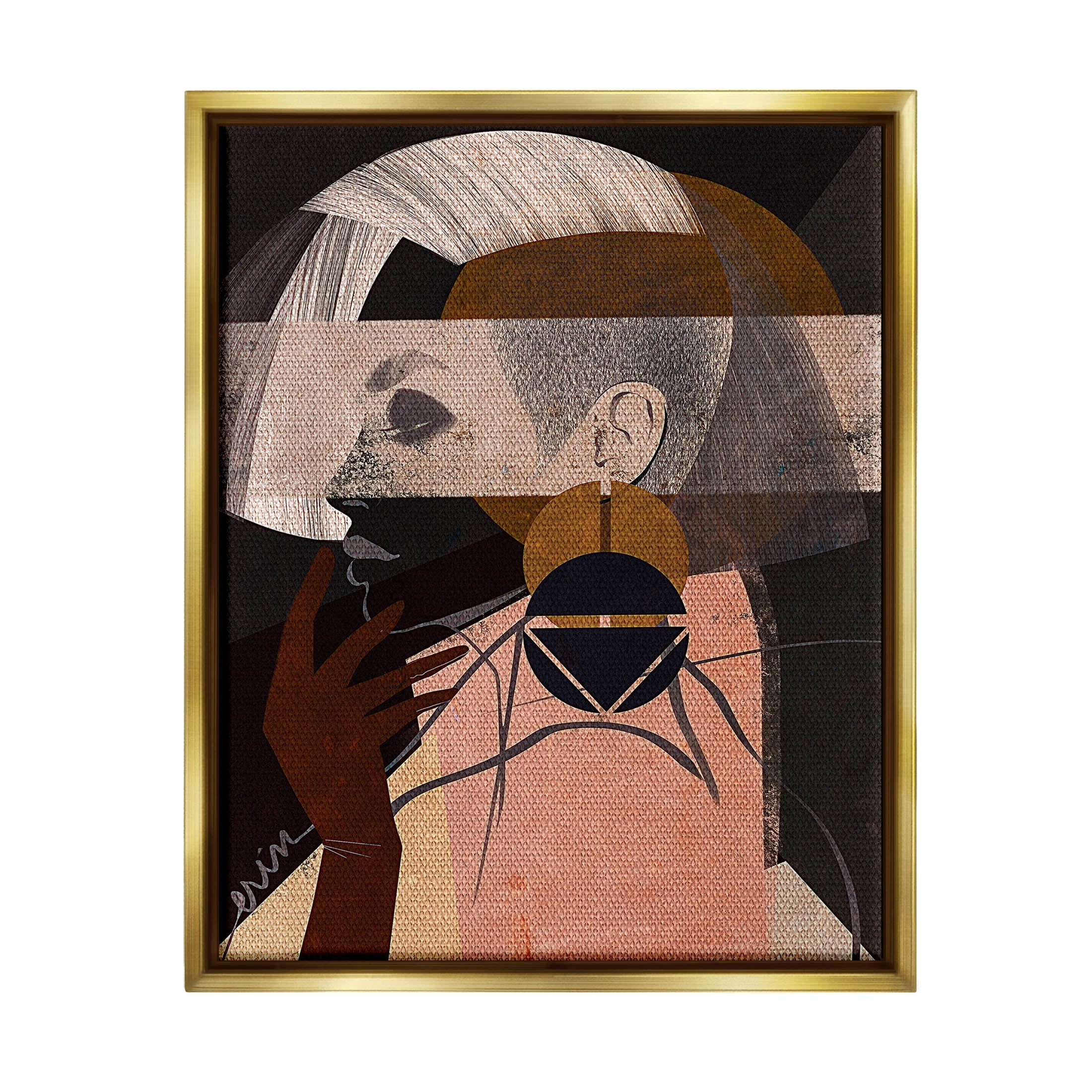 Layered Collage Woman Portrait Abstract Graphic Art Metallic Gold Framed Art Print Wall Art