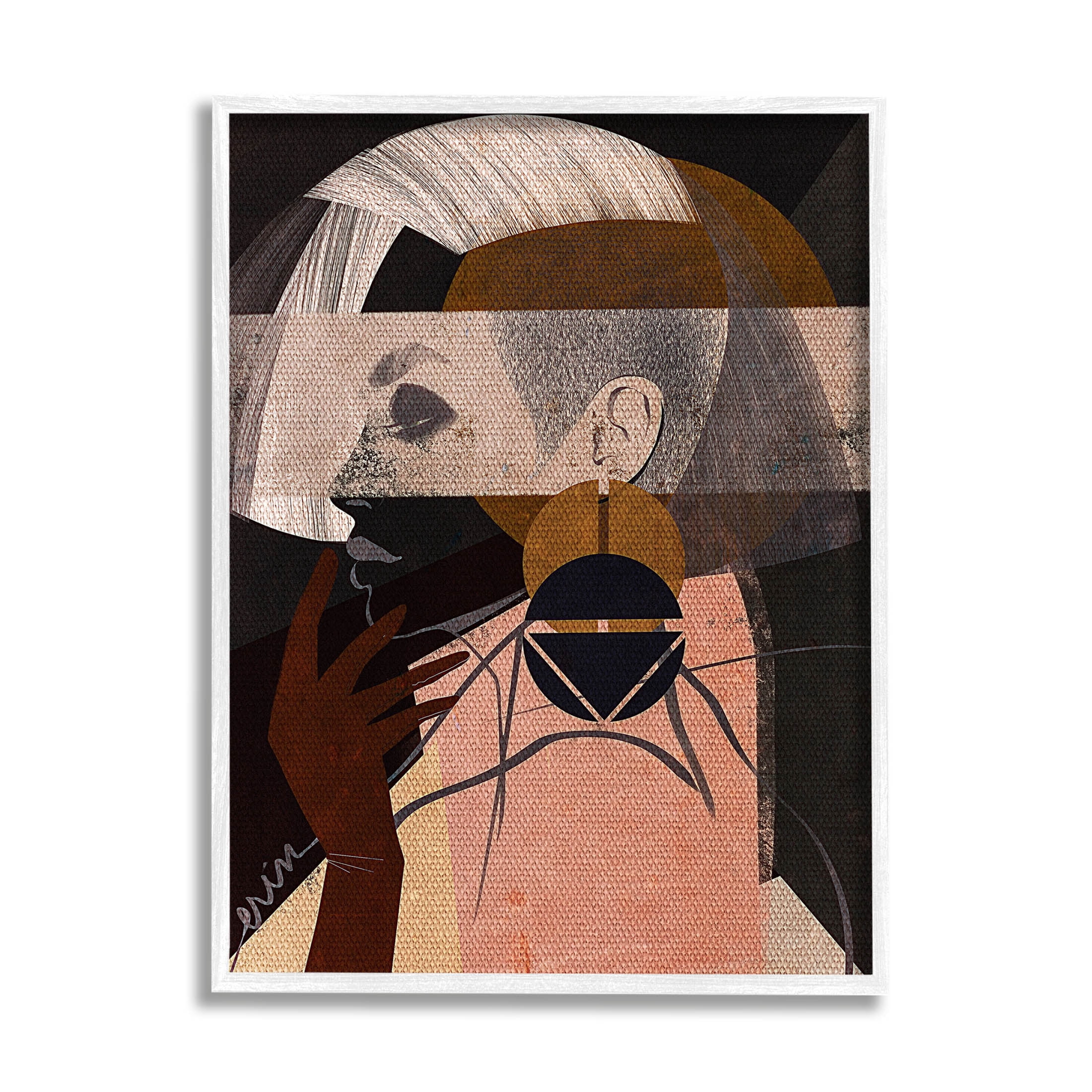 Layered Collage Woman Portrait Abstract Graphic Art White Framed Art Print Wall Art