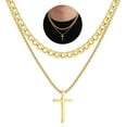 thumbnail image 1 of Layered Cross Necklace for Men 14K Gold Silver Stainless Steel Cuban Link Cross Chain Necklace for Men Religious Jewelry Gifts, 1 of 6