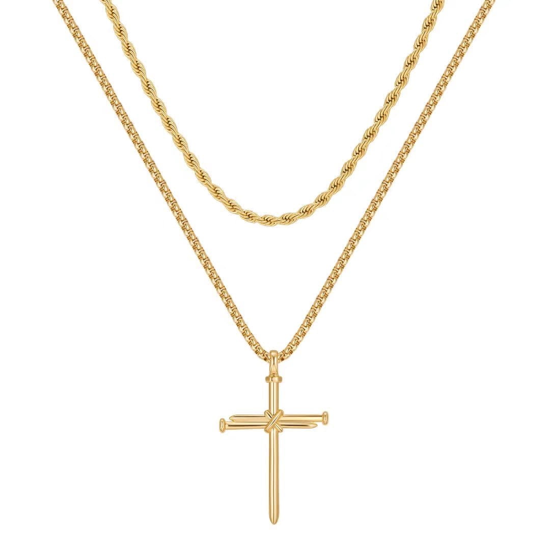 Layered Cross Necklace for Men Stainless Steel Cross Necklace Nail ...