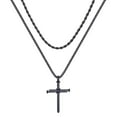 thumbnail image 1 of Layered Cross Necklace for Men Stainless Steel Cross Necklace Nail Cross Pendant Layered Rope Chain Box Chain for Men Women, 1 of 6