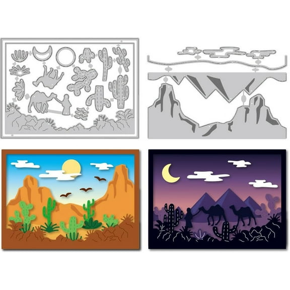 Layered Desert Landscape Board Cutting Dies Card Stitch Die Cut Carbon Steel Die Cuts Stencils Card Making Scrapbooking Embossing Template Dies for DIY Paper Crafts Trip Albums Card Decor for DIY