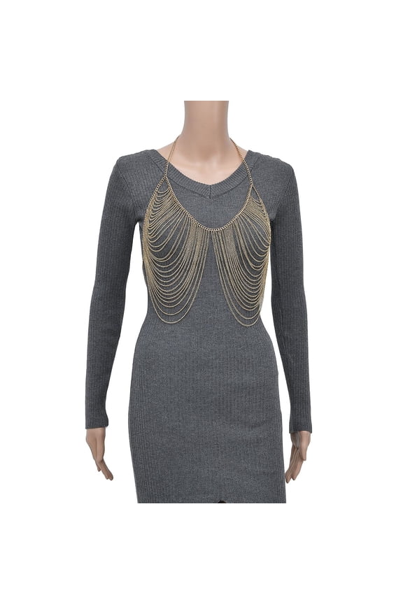 Layered Design Body Chain 28 Inches in Goldtone Christmas Gifts