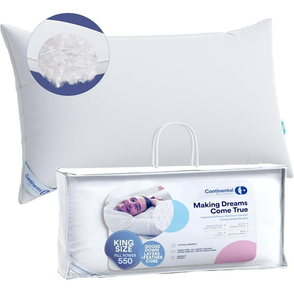 Layered Down and Feather Hotel Pillow – Medium Support, Side Sleeper Design – 100% Cotton Cover