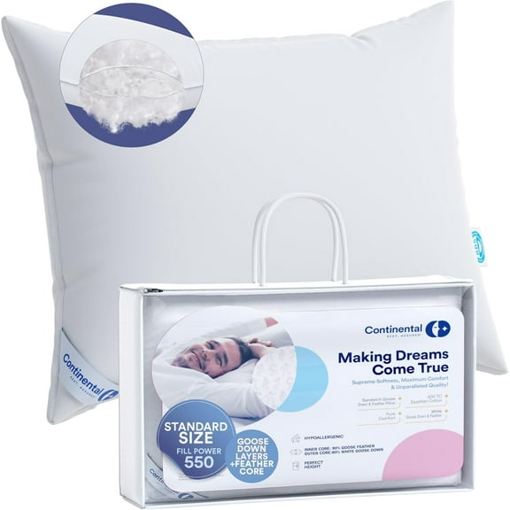 Layered Down and Feather Hotel Pillow – Medium Support, Side Sleeper Design – 100% Cotton Cover