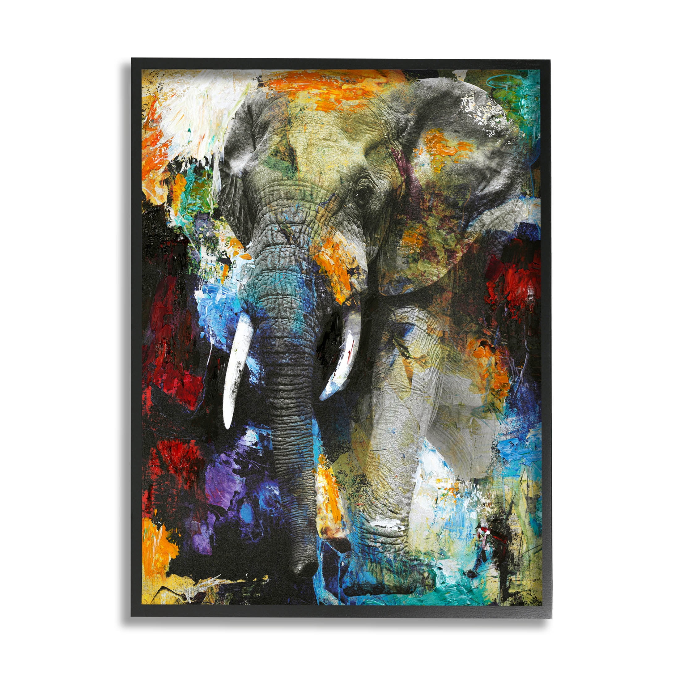Layered Elephant Bold Wildlife Abstract Graphic Art Black Framed Art Print Wall Art