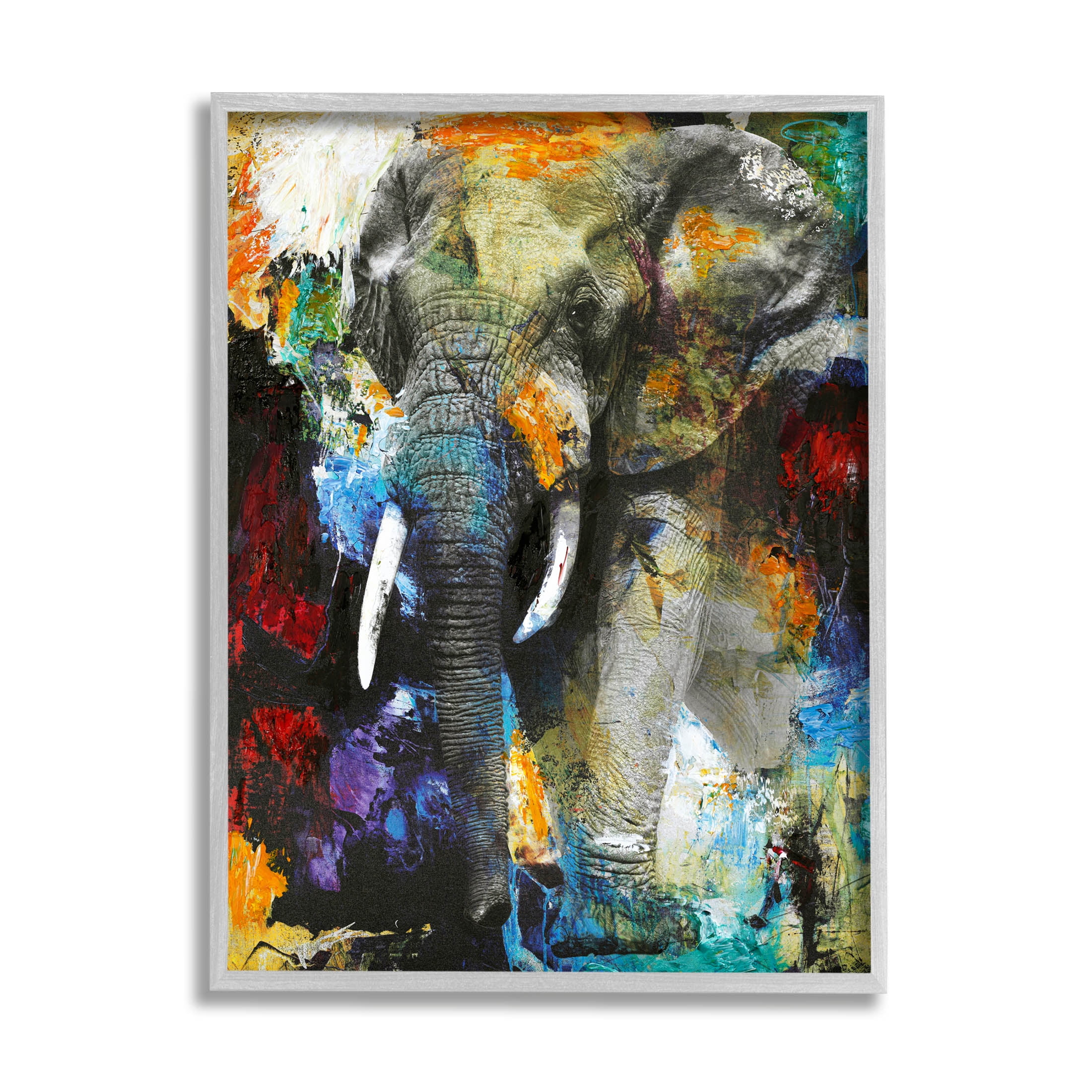 Layered Elephant Bold Wildlife Abstract Graphic Art Gray Framed Art Print Wall Art