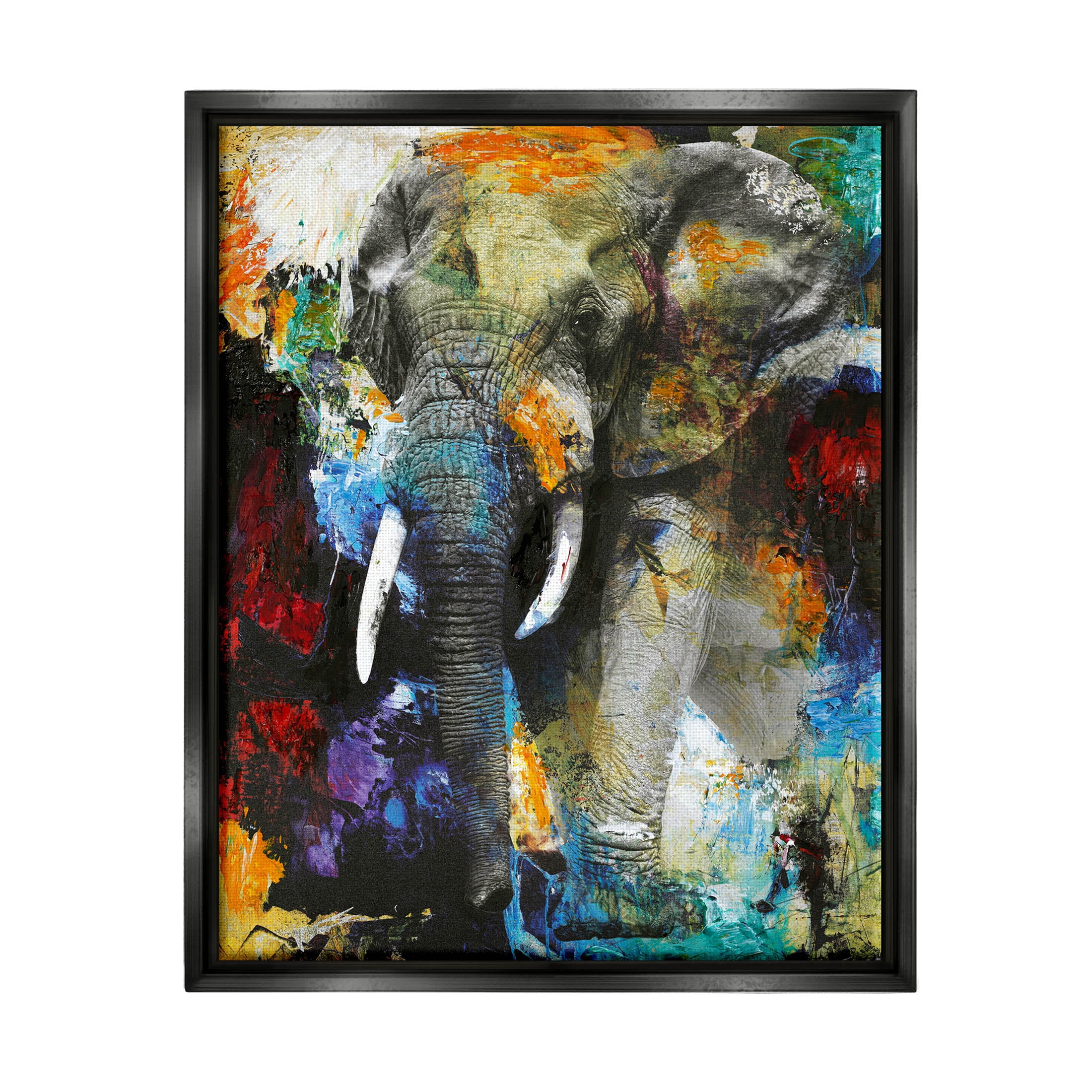 Layered Elephant Bold Wildlife Abstract Graphic Art Jet Black Framed Art Print Wall Art