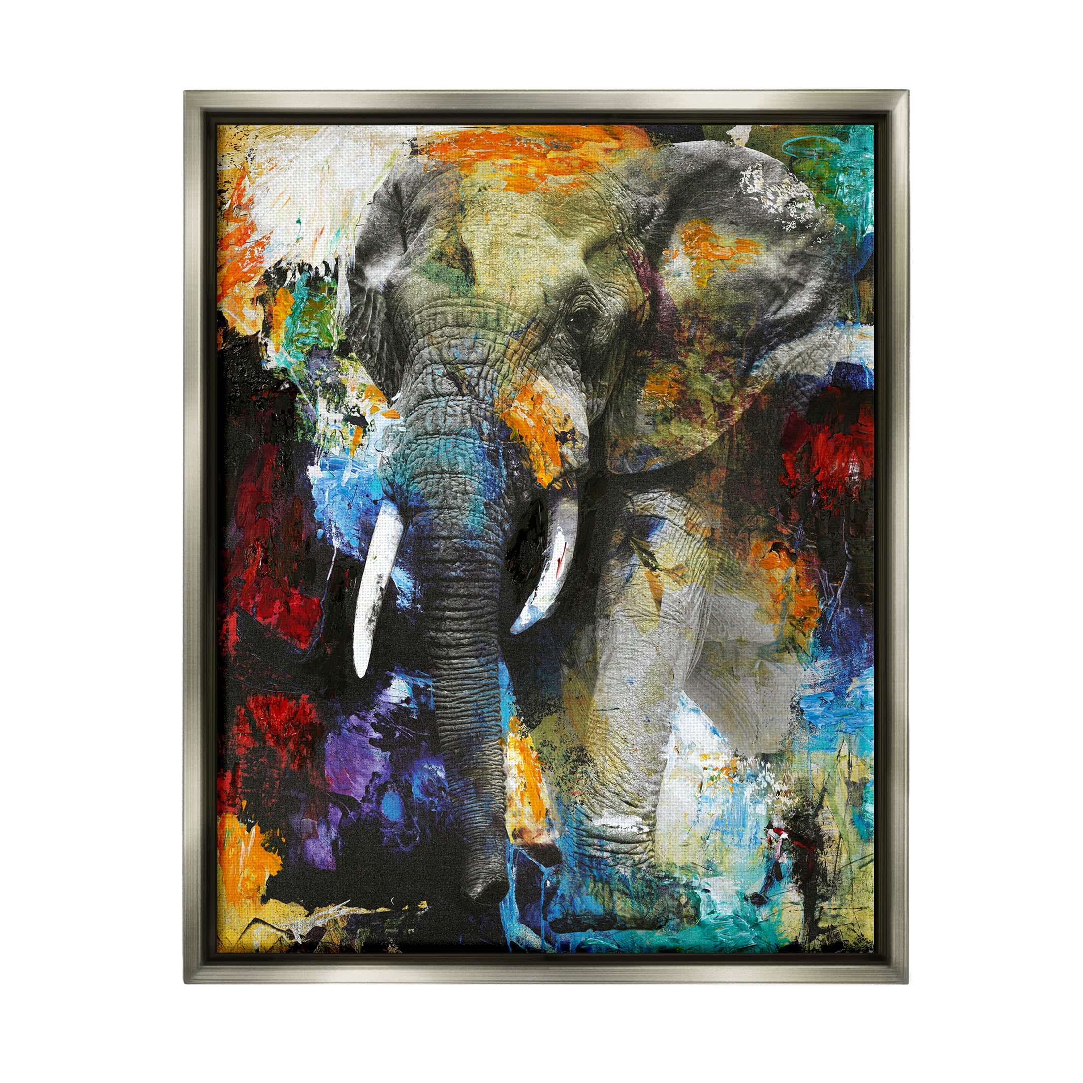 Layered Elephant Bold Wildlife Abstract Graphic Art Luster Gray Framed Art Print Wall Art