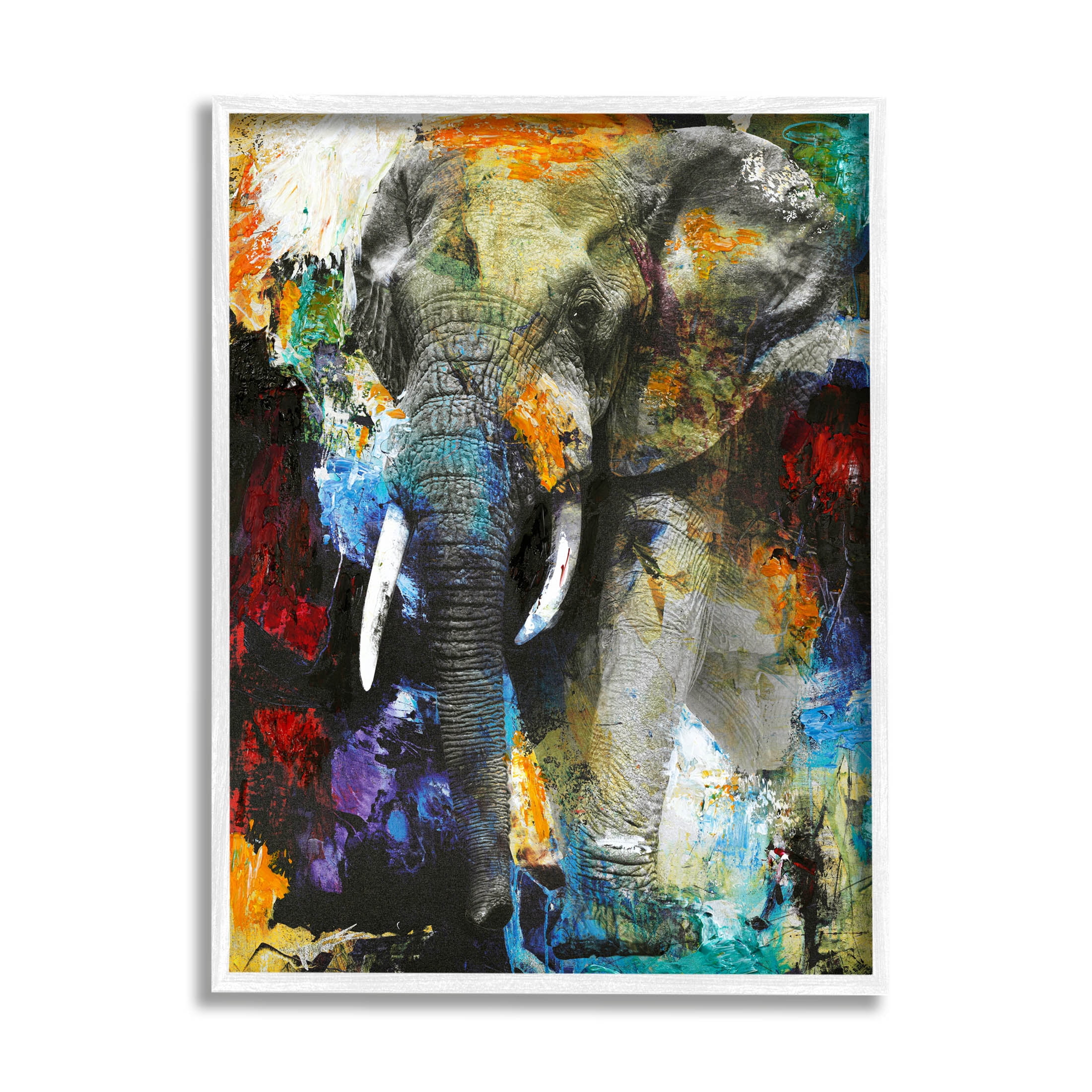 Layered Elephant Bold Wildlife Abstract Graphic Art White Framed Art Print Wall Art