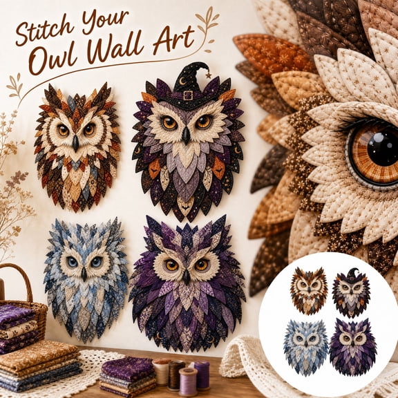 Layered Fabric Owl Wall Art DIY Kit, Complete Fabric Owl Wall Decor Kit with Layered Design, Step-by-Step DIY Craft for Home Art Display & Relaxation (Yellow)