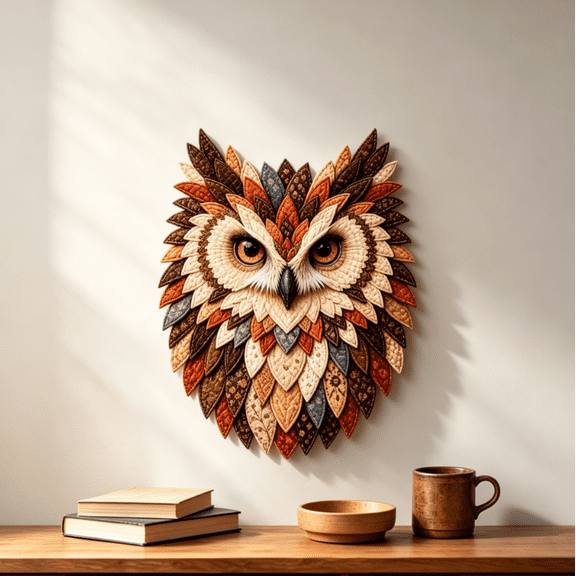 Layered Fabric Owl Wall Art DIY Kit, DIY Fabric Owl Wall Hanging Craft Kit, Creative Handmade Decor Project for Adult Craft Activities (Rustic owl)