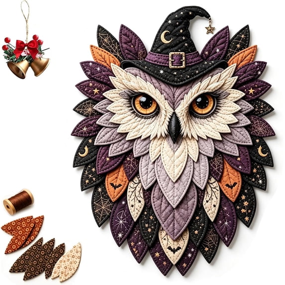 Layered Fabric Owl Wall Art DIY Kit – Relaxing Craft, Beautiful Results, 3D Animal Textile Craft Kit with Pre-Cut Pattern Pieces, Handmade Quilted Patchwork Hanging Decor Set for Adults Beginners, A
