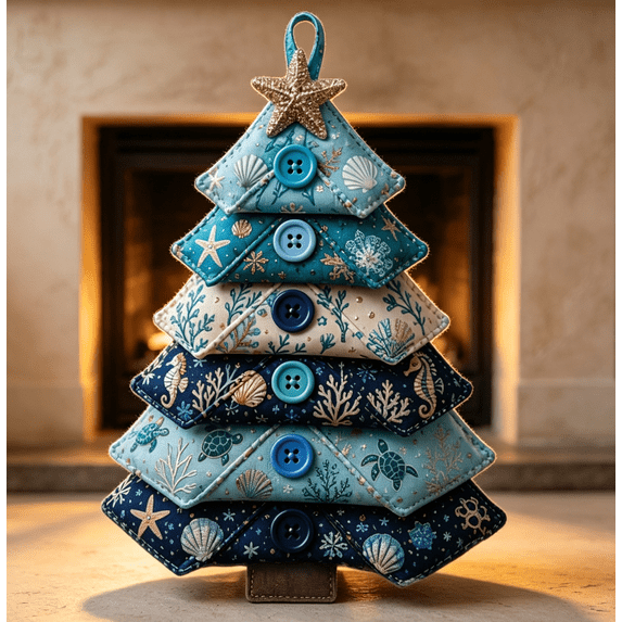 Layered Fabric Tree Ornament DIY Sewing Kit,DIY Quilted Christmas Tree Kit, Seasonal Patchwork Style, Handmade Craft With Buttons, Holiday Home Tabletop Decor