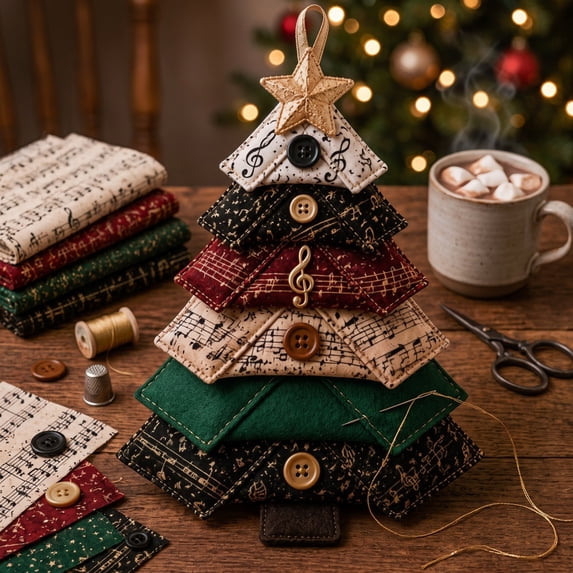 Layered Fabric Tree Ornament DIY Sewing Kit with Button & Hanging,8 Inch Christmas Tree Handmade Decor for Beginner Friendly Gift