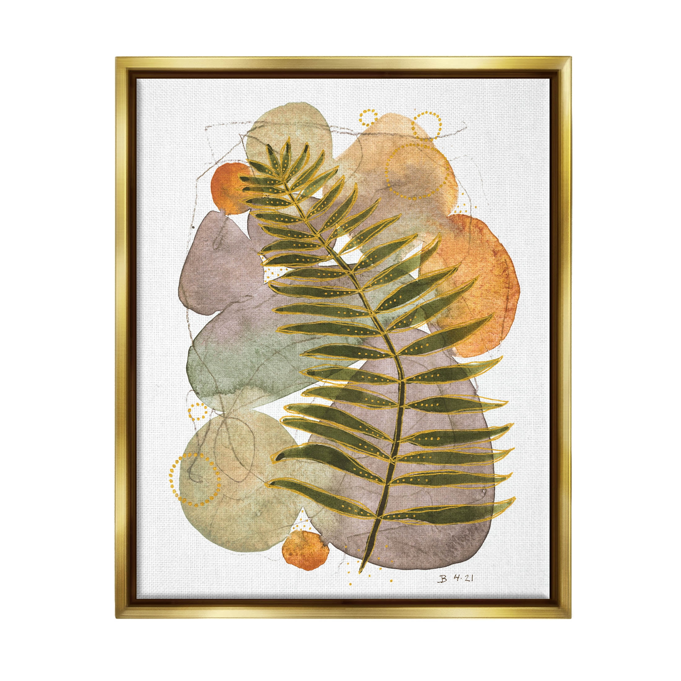 Layered Fern Leaf Nature Abstract Graphic Art Metallic Gold Framed Art Print Wall Art