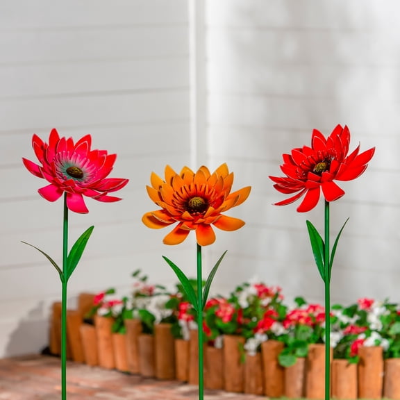 Layered Flower Metal Garden Stake, 40"