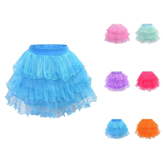 Layered Flowy Tutu Skirt for Girls, Flared Puffy Dance Skirt with Satin Waistband, Short Hem Ruffle Party Skirt for Recital, Carnival, Dress Up Play