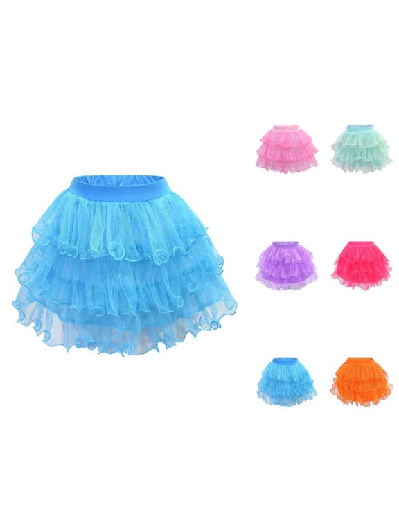 Layered Flowy Tutu Skirt for Girls, Flared Puffy Dance Skirt with Satin Waistband, Short Hem Ruffle Party Skirt for Recital, Carnival, Dress Up Play