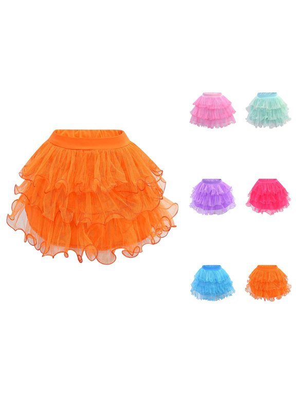 Layered Flowy Tutu Skirt for Girls, Flared Puffy Dance Skirt with Satin Waistband, Short Hem Ruffle Party Skirt for Recital, Carnival, Dress Up Play