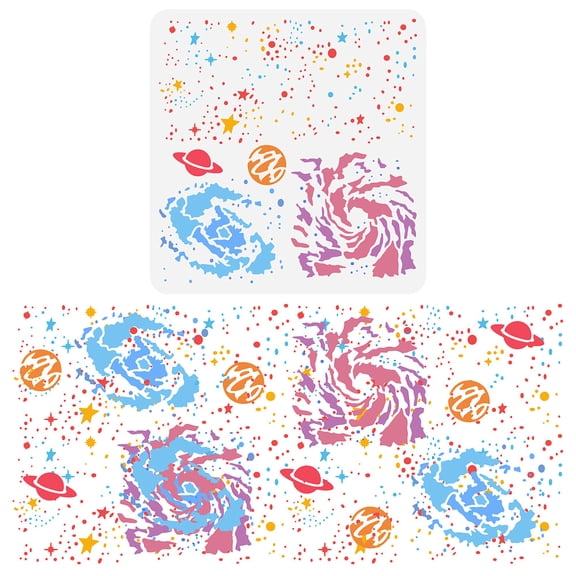 Layered Galaxy Painting Stencil 11.8x11.8inch Reusable Ancient Galaxy Template Outer Space Planet Decoration Craft Painting on Wall Wood
