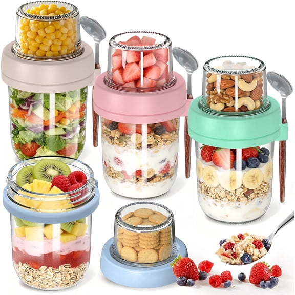 Layered Glass Detachable Dual-Compartment Wet Dry Separation Meal Prep Food Storage Jar