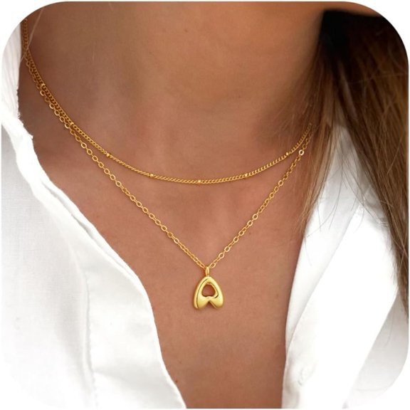 Layered Gold Bubble Necklaces For Women - Layered Gold Initial A-Z Necklaces For Women, Dainty Gold Choker Necklace, Gold Jewelry For Women[o5762]
