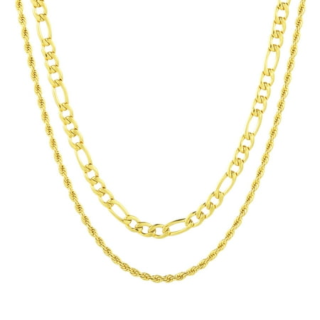 Layered Gold Chain Necklaces for Men Women,Stainless Steel 5mm Figaro Chain and 3mm Rope Chains Set,16"/18"/20"/22"/24"/26" Inch Chain Boyfriend Girlfriend Birthday Christmas Jewelry Gift