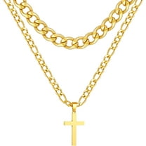 APSVO Layered Gold Cross Necklaces for Men Boys Stainless Steel Cuban Curb Link Figaro Pendant Chain Necklaces Set Graduation Father's Day Jewelry Gifts Ideas Dad Husband Son Teen Teenage Kids Age