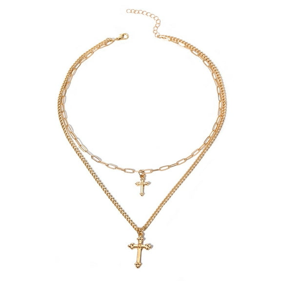 Layered Gold Cross Necklace for Women 18K Gold Plated Faith Necklace Cubic Zirconia Cross Pendant Dainty Chain Prayer Religious Jewelry