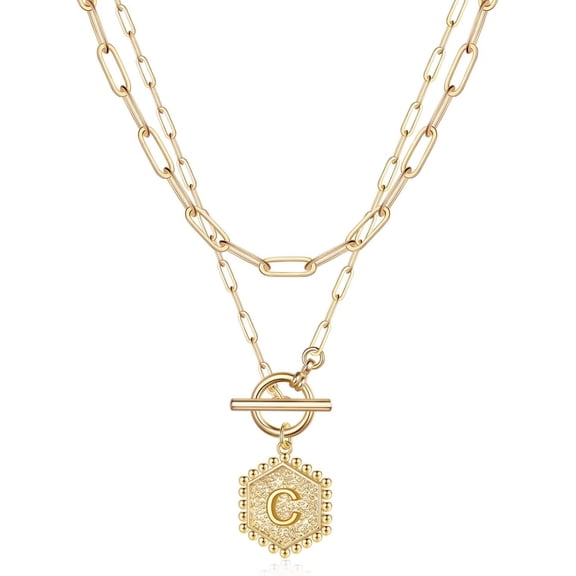 Layered Gold Necklaces Fine for Women - 14K Gold Plated Silver Rose Gold Paperclip Chain Necklace Initial Necklaces for Women Toggle Clasp Layered Necklace Jewelry[o132]
