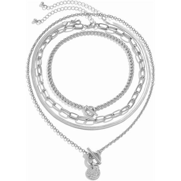 Layered Gold Necklaces Stack For Women,Chunky Gold Necklace Herringbone Paperclip Chain Necklace Pendant Dainty Cuban Chain Toggle Clasp Jewelry Gifts[o2198]