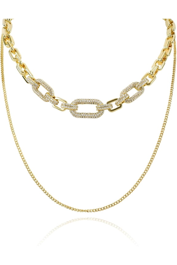 Layered Gold Paperclip Chain Link Necklace For Women 14K Gold Plated Cz Cubic Zirconia Chunky Chain Choker Necklace Adjustable Cable Chain Initial Necklace Fashion Jewelry Gift For Women Men[o3887]