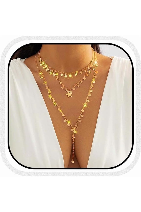 Layered Gold Star Necklaces Long Layering Choker Necklace for Women[g581]