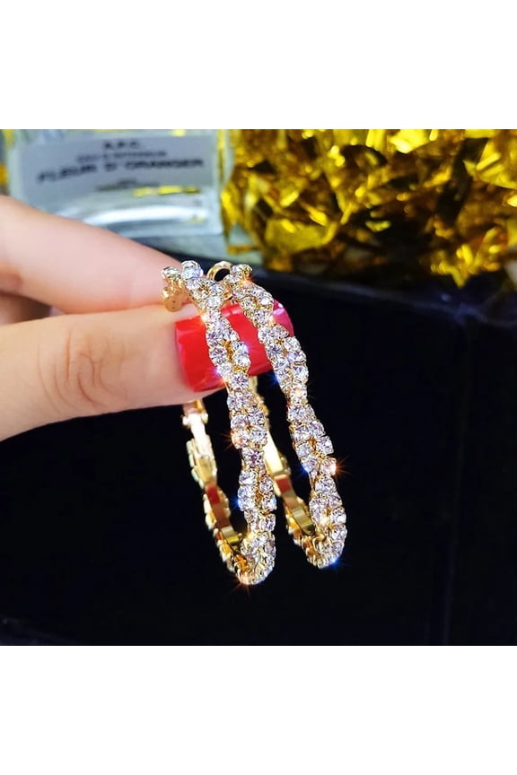 Shiny Golden Crystal Layered Women Hoop Statement Earrings Fashion Jewelry