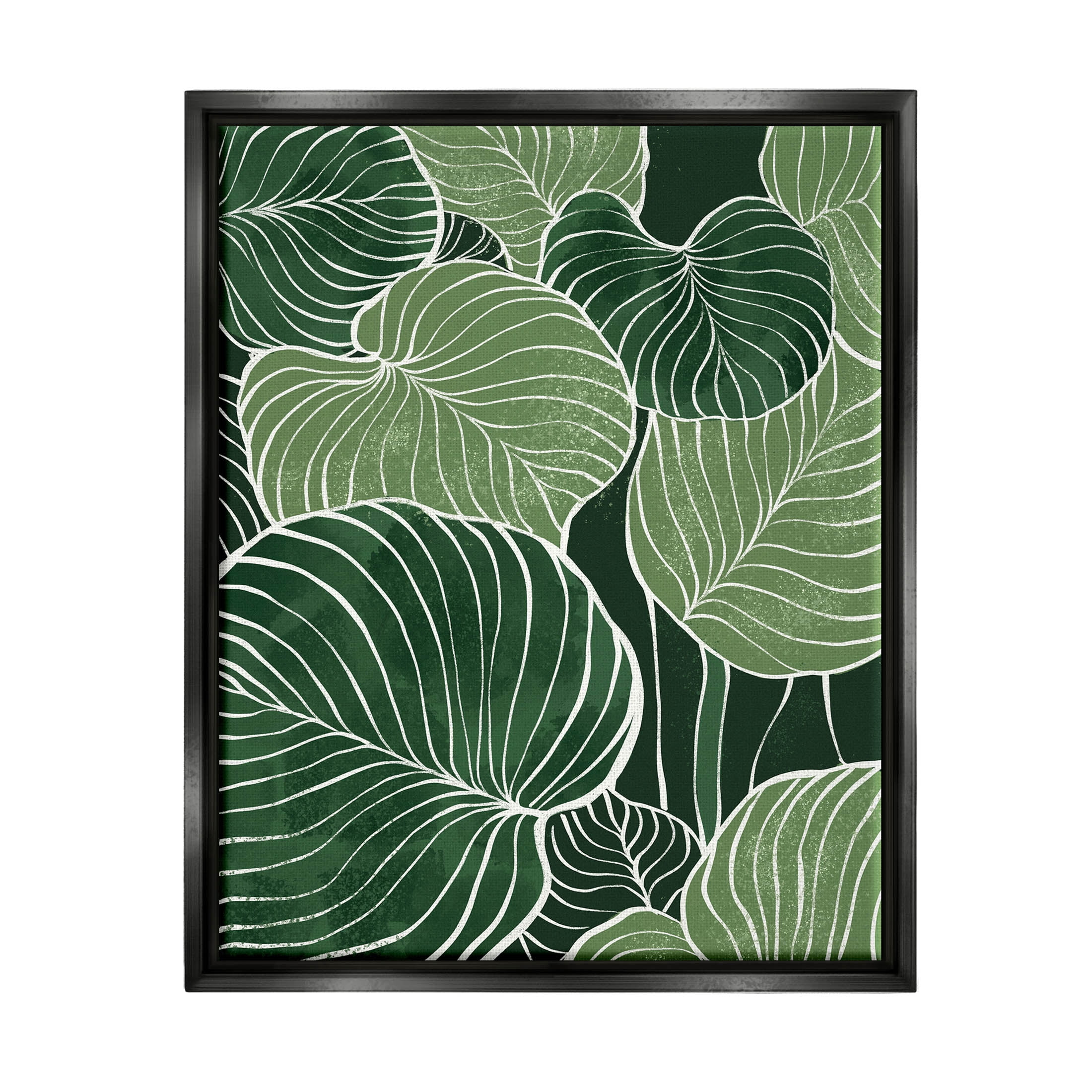 Layered Green Leaf Nature Botanical & Floral Graphic Art Jet Black Framed Art Print Wall Art